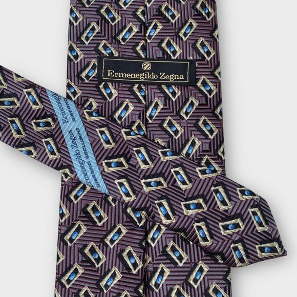 $210 Ermenegildo ZEGNA Exclusive Mens Designer Necktie SILK Geometric 56L x 3.75 - Picture 2 of 11